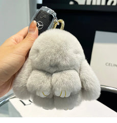 Mini Cute Real Rex Rabbit Fur Bunny Keychain Toy Doll Keyring Tote Bag Charm 10CM Fur Rabbit Keychain Car Pendant
