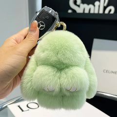 Mini Cute Real Rex Rabbit Fur Bunny Keychain Toy Doll Keyring Tote Bag Charm 10CM Fur Rabbit Keychain Car Pendant