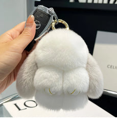 Mini Cute Real Rex Rabbit Fur Bunny Keychain Toy Doll Keyring Tote Bag Charm 10CM Fur Rabbit Keychain Car Pendant