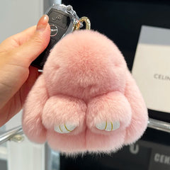 Mini Cute Real Rex Rabbit Fur Bunny Keychain Toy Doll Keyring Tote Bag Charm 10CM Fur Rabbit Keychain Car Pendant