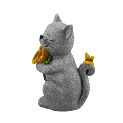 Solar Cat Outdoor Statues for Garden Outside Decor with Butterfly Sunflower Yard Art Lawn Ornaments Porch Patio Home Decor