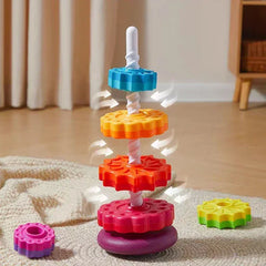 Baby cognition rainbow spinning tower toy funny Montessori early education geometric ring stacking block Sensory Toy for Toddler