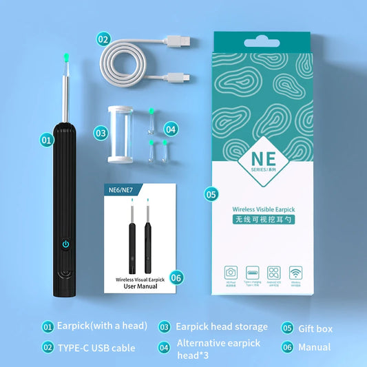 NATFIRE NE7 Smart Visual Ear Sticks Otoscope 1296P Endoscope Wax Removal Tool Earpick Mini Camera Health Care Ear Cleaner