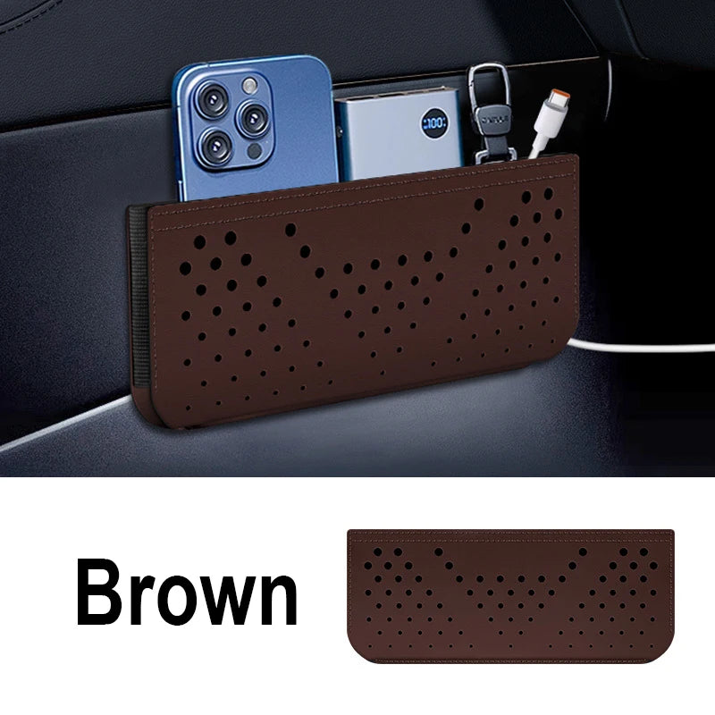 Car Leather Storage Bag Multifunctional Storage Box Car Side Pocket Organizer Leather Adhesive Auto Pocket Pouch