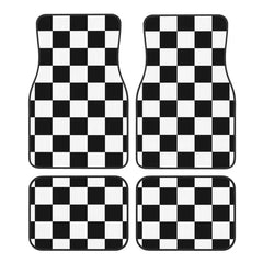 Plaid Car Floor Mats Set of 4 Geometric Checkered Plaid Pattern Vehicle Front and Rear Mats Black White Non-Slip Auto Foot Mats