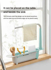 1Pc Multifunctional Telescopic Sink Storage Rack Upgraded Adjustable Sink Sponge Holder Expandable 2-in-1 For Home Kitchen