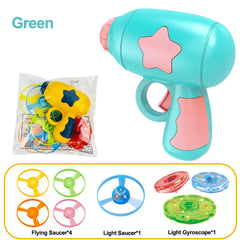 Children Saucer Launcher Pistol Outdoor Spinning Top Dinosaur Gun Toys Flying Disc Bamboo Dragonfly Ejection Luminous Gyroscope