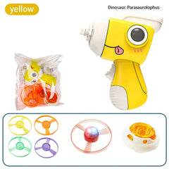 Children Saucer Launcher Pistol Outdoor Spinning Top Dinosaur Gun Toys Flying Disc Bamboo Dragonfly Ejection Luminous Gyroscope