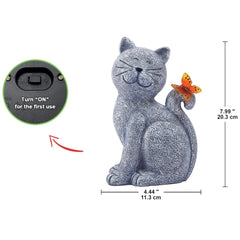 Solar Cat Outdoor Statues for Garden Outside Decor with Butterfly Sunflower Yard Art Lawn Ornaments Porch Patio Home Decor