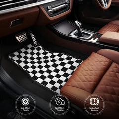 Plaid Car Floor Mats Set of 4 Geometric Checkered Plaid Pattern Vehicle Front and Rear Mats Black White Non-Slip Auto Foot Mats