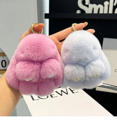 Mini Cute Real Rex Rabbit Fur Bunny Keychain Toy Doll Keyring Tote Bag Charm 10CM Fur Rabbit Keychain Car Pendant