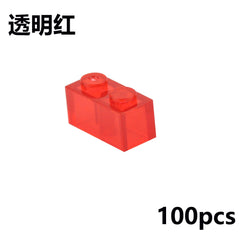 100Pcs MOC Transparent 1x2 Dots Colorful Thick Building Blocks Accessories Parts Classic Clear Bricks Toys Compatible With 3004