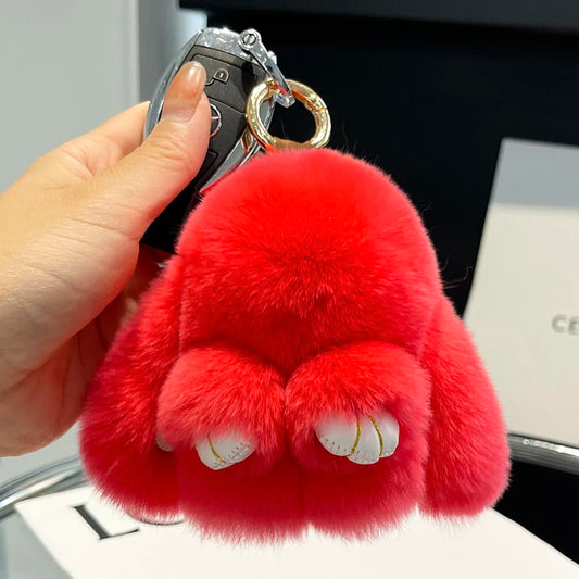 Mini Cute Real Rex Rabbit Fur Bunny Keychain Toy Doll Keyring Tote Bag Charm 10CM Fur Rabbit Keychain Car Pendant