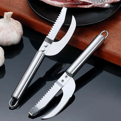 2 in 1 Stainless Steel Scraper and Cutter Fish Cleaning Tools for Home Kitchen and Restaurant Use and Cutter