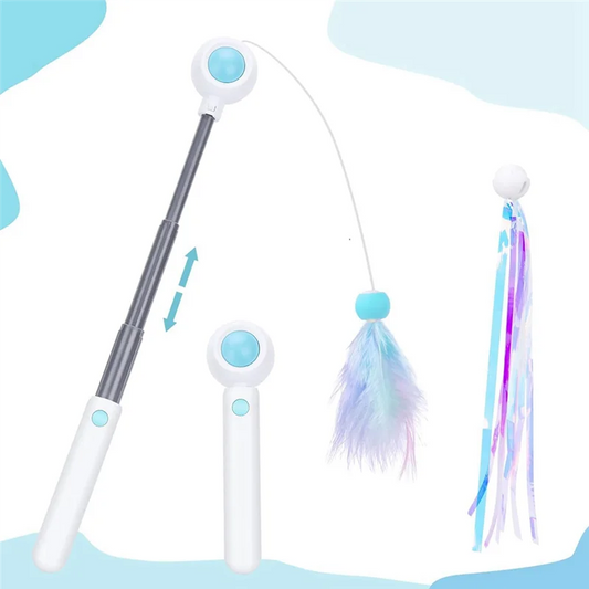 A08I Kittens Interactive Toy Teaser Retractable Cats Toys With Scalable Poles, Feather And Tassels