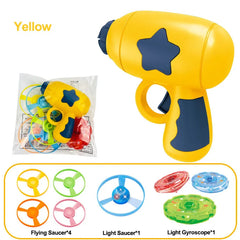 Children Saucer Launcher Pistol Outdoor Spinning Top Dinosaur Gun Toys Flying Disc Bamboo Dragonfly Ejection Luminous Gyroscope