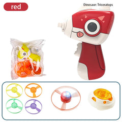 Children Saucer Launcher Pistol Outdoor Spinning Top Dinosaur Gun Toys Flying Disc Bamboo Dragonfly Ejection Luminous Gyroscope