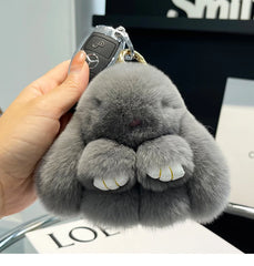 Mini Cute Real Rex Rabbit Fur Bunny Keychain Toy Doll Keyring Tote Bag Charm 10CM Fur Rabbit Keychain Car Pendant