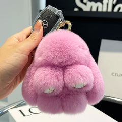 Mini Cute Real Rex Rabbit Fur Bunny Keychain Toy Doll Keyring Tote Bag Charm 10CM Fur Rabbit Keychain Car Pendant