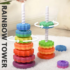 Baby cognition rainbow spinning tower toy funny Montessori early education geometric ring stacking block Sensory Toy for Toddler