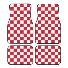 Plaid Car Floor Mats Set of 4 Geometric Checkered Plaid Pattern Vehicle Front and Rear Mats Black White Non-Slip Auto Foot Mats