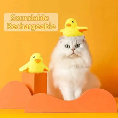 Interactive Cat Toy USB Rechargeable Chirping Flapping Sparrow Duck Bird-Shaped Touch Squeak Plush Toy with Catnip Pet Supply