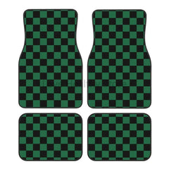 Plaid Car Floor Mats Set of 4 Geometric Checkered Plaid Pattern Vehicle Front and Rear Mats Black White Non-Slip Auto Foot Mats