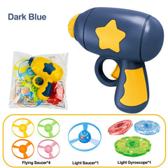 Children Saucer Launcher Pistol Outdoor Spinning Top Dinosaur Gun Toys Flying Disc Bamboo Dragonfly Ejection Luminous Gyroscope