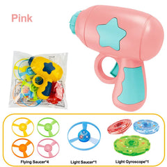 Children Saucer Launcher Pistol Outdoor Spinning Top Dinosaur Gun Toys Flying Disc Bamboo Dragonfly Ejection Luminous Gyroscope