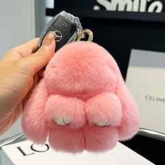 Mini Cute Real Rex Rabbit Fur Bunny Keychain Toy Doll Keyring Tote Bag Charm 10CM Fur Rabbit Keychain Car Pendant