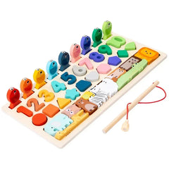 Kids Montessori Math Toys for Toddlers Educational Wooden Puzzle Fishing Toys Count Number Shape Matching Sorter Games Board Toy