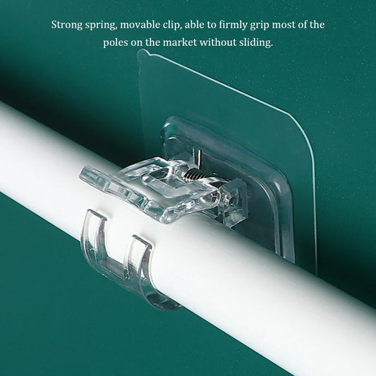 1/2pcs Nail-Free Adjustable Curtain Rod Holder Clamp Hook Rod Bracket Holders Adhesive Wall Curtain Fixed Clip Hanging Rack Hook