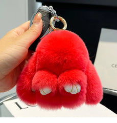 Mini Cute Real Rex Rabbit Fur Bunny Keychain Toy Doll Keyring Tote Bag Charm 10CM Fur Rabbit Keychain Car Pendant
