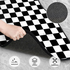 Plaid Car Floor Mats Set of 4 Geometric Checkered Plaid Pattern Vehicle Front and Rear Mats Black White Non-Slip Auto Foot Mats
