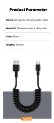66W Fast Charging Car Spring Telescopic USB Type C Charging Cable for iPhone 15 16 Huawei Data Cable Type C to Type C Cable