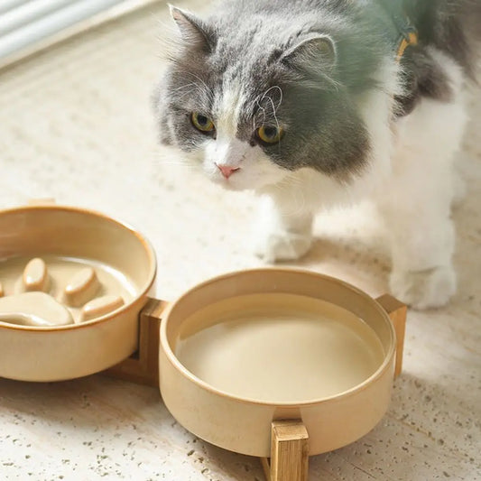 Cute Japanese Style Pet Ceramic Bowl Anti Rollover Cat Paw Cat Slow Food Bowl Anti Choke Round Pet Water Bowl Home