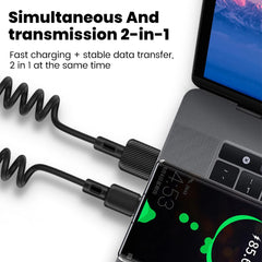66W Fast Charging Car Spring Telescopic USB Type C Charging Cable for iPhone 15 16 Huawei Data Cable Type C to Type C Cable
