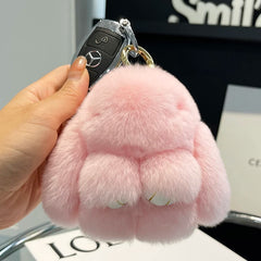 Mini Cute Real Rex Rabbit Fur Bunny Keychain Toy Doll Keyring Tote Bag Charm 10CM Fur Rabbit Keychain Car Pendant