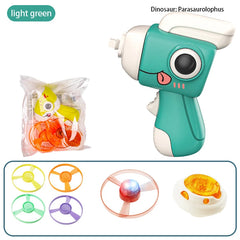 Children Saucer Launcher Pistol Outdoor Spinning Top Dinosaur Gun Toys Flying Disc Bamboo Dragonfly Ejection Luminous Gyroscope