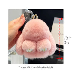 Mini Cute Real Rex Rabbit Fur Bunny Keychain Toy Doll Keyring Tote Bag Charm 10CM Fur Rabbit Keychain Car Pendant