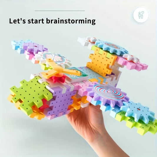 STEM Construction Toy Set Electric Gear Building Set Motorized Spinning Gears Gear Rail Car Big Building Blocks Kids  Toy Gift