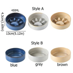 Cute Japanese Style Pet Ceramic Bowl Anti Rollover Cat Paw Cat Slow Food Bowl Anti Choke Round Pet Water Bowl Home