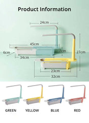 1Pc Multifunctional Telescopic Sink Storage Rack Upgraded Adjustable Sink Sponge Holder Expandable 2-in-1 For Home Kitchen