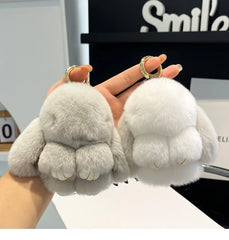 Mini Cute Real Rex Rabbit Fur Bunny Keychain Toy Doll Keyring Tote Bag Charm 10CM Fur Rabbit Keychain Car Pendant