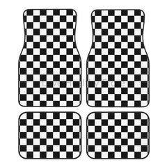 Plaid Car Floor Mats Set of 4 Geometric Checkered Plaid Pattern Vehicle Front and Rear Mats Black White Non-Slip Auto Foot Mats