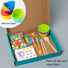 Clip Beads Wooden Toy Kids Sorting Bowl Toddler Learning Activities Fine Motor Skills Toy Preschool Early Educational Montessori
