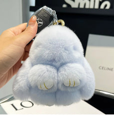 Mini Cute Real Rex Rabbit Fur Bunny Keychain Toy Doll Keyring Tote Bag Charm 10CM Fur Rabbit Keychain Car Pendant