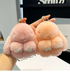 Mini Cute Real Rex Rabbit Fur Bunny Keychain Toy Doll Keyring Tote Bag Charm 10CM Fur Rabbit Keychain Car Pendant