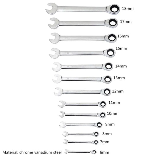 6/7/8/9/10/11/12/13mm Reversible Ratchet Wrench Combination Spanner Keys Gear Ring Nut Ratcheting Kit High Torque Handle Tool