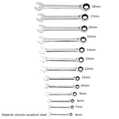 6/7/8/9/10/11/12/13mm Reversible Ratchet Wrench Combination Spanner Keys Gear Ring Nut Ratcheting Kit High Torque Handle Tool